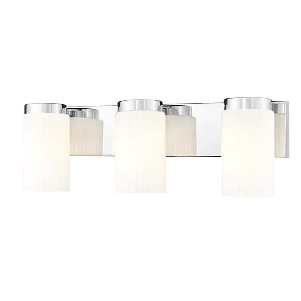 Unbranded Burk 22.5 in. 3-Light Chrome Vanity-Light with Matte Opal Glass Shade