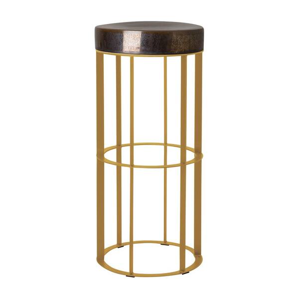 Emissary 38.5 in. Gold Metal Outdoor Milo Pedestal with Gun Metal Ceramic Top