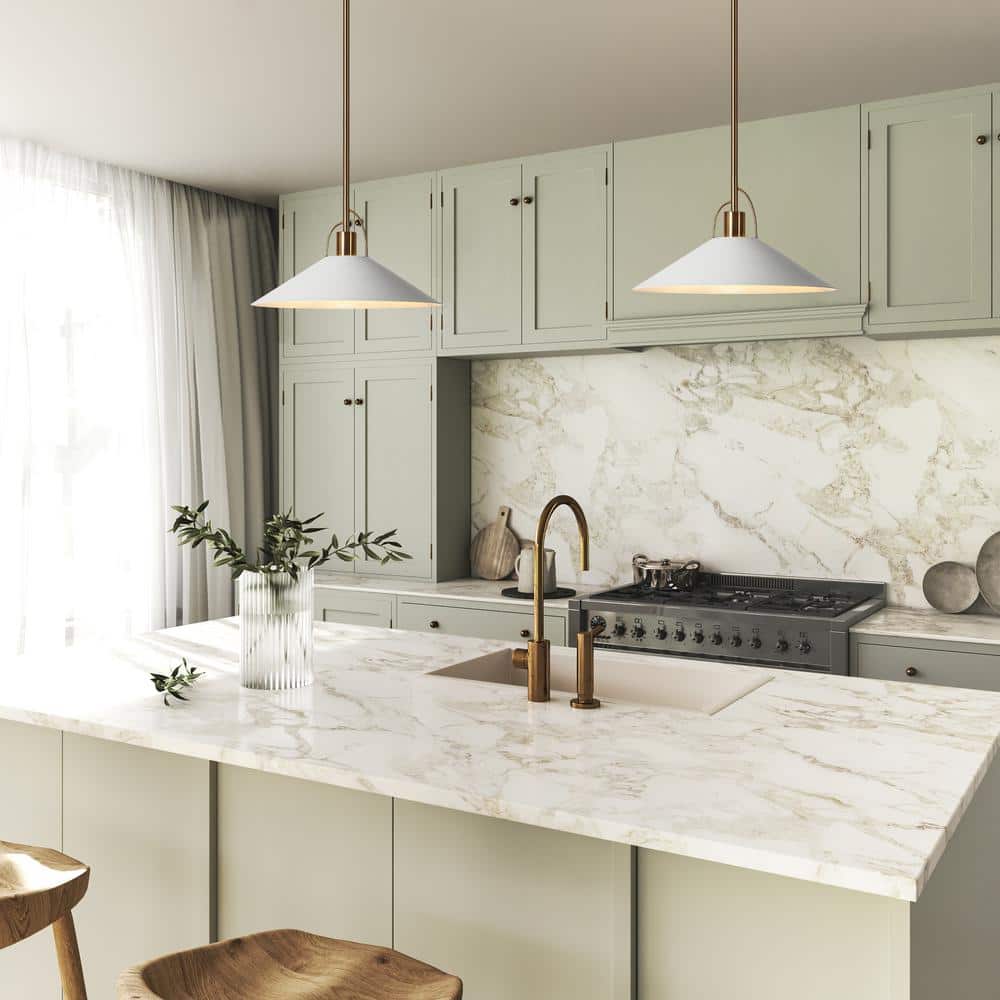 Raratienner White and Gold Metal Cone Pendant Light