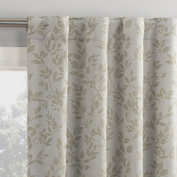Estelle Foliage Woven Jacquard Stone Layered 36 in. W x 63 in. L Back Tab 100% Blackout Curtain (Set of 2)