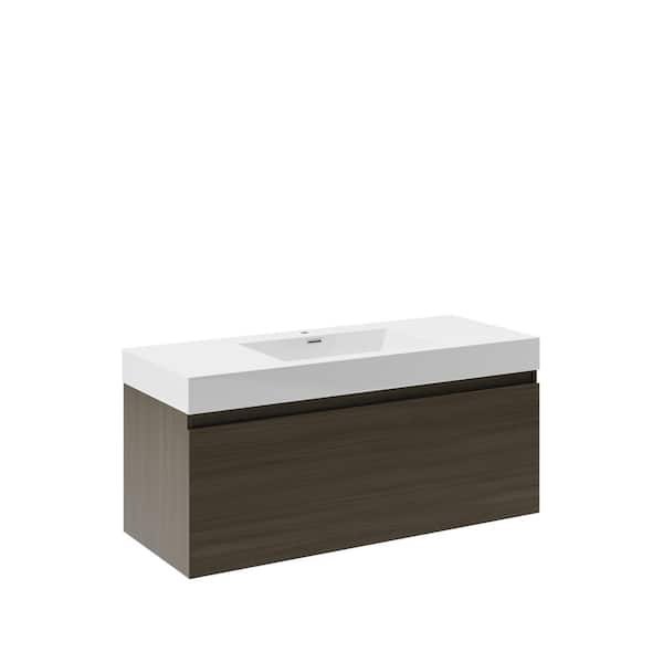 Fresca Mezzo 48 in. Modern Wall Hung Bath Vanity in Gray Oak with Vanity Top in White with White Basin