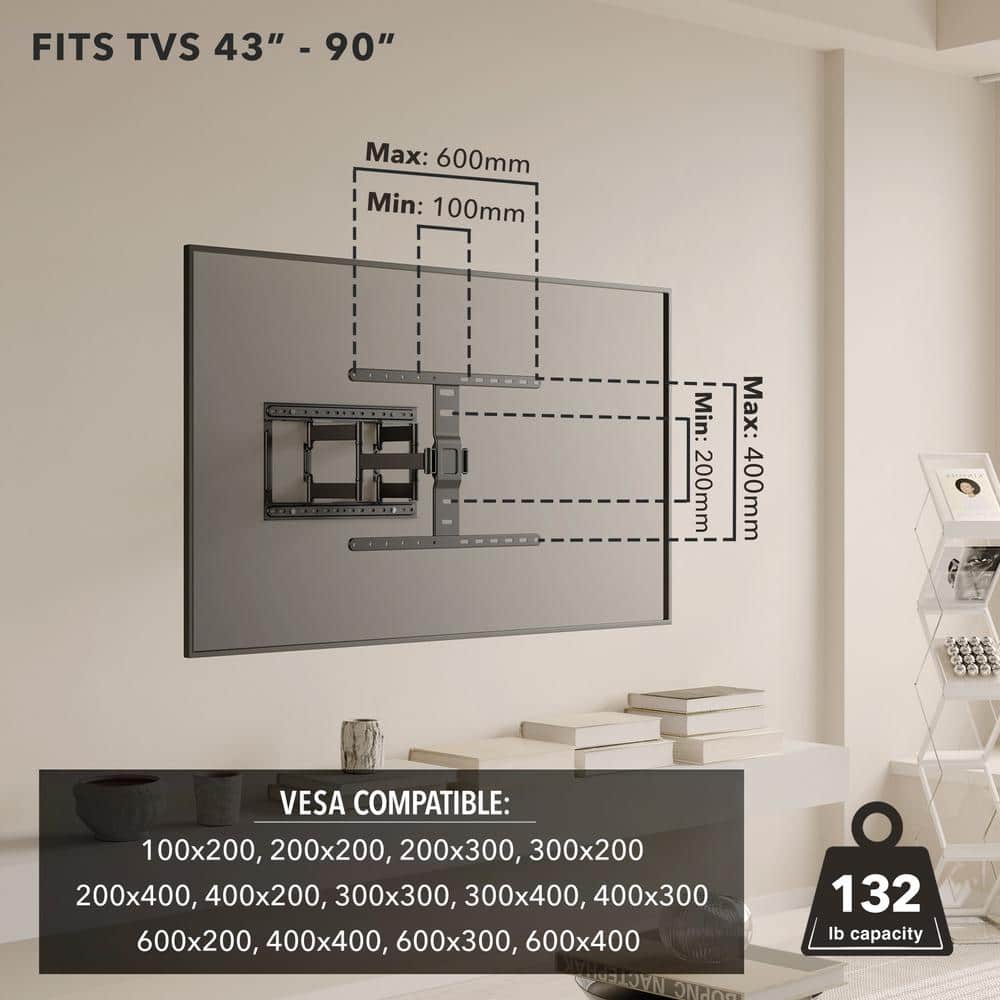Ultra-Slim Full Motion Black Steel TV Wall Mount
