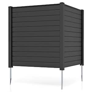 Outdoor 49 in. PVC Garden Fence Privacy Panels with Metal Ground Stakes Black