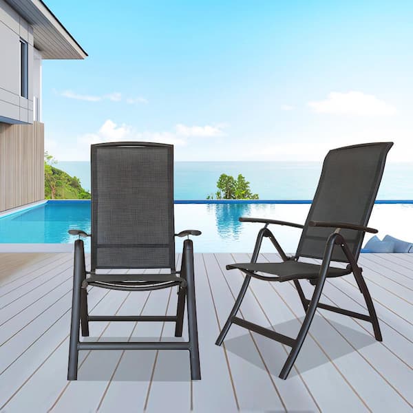 Aluminium Frame Reclining Sling Lawn Chairs with Adjustable High Backrest Set of 2 KAMI The Home Depot