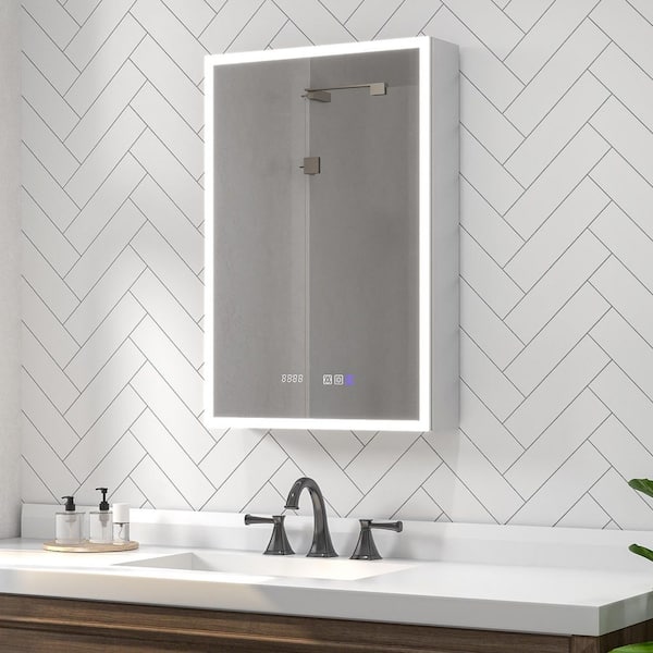 Gleamr 20 in. W x 30 in. H Rectangular Aluminum Medicine Cabinet with Mirror