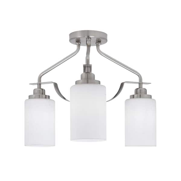 Unbranded Zara 14.5 in. 3-Light Brushed Nickel Semi-Flush with 4 in. White Muslin. Glass Shades No Bulbs Included