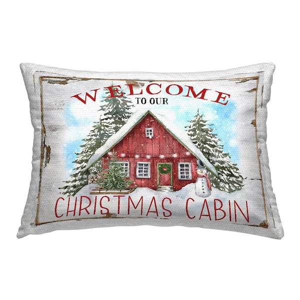 Stupell Industries Christmas Cabin Welcome Red Rectangular Outdoor Throw Pillow