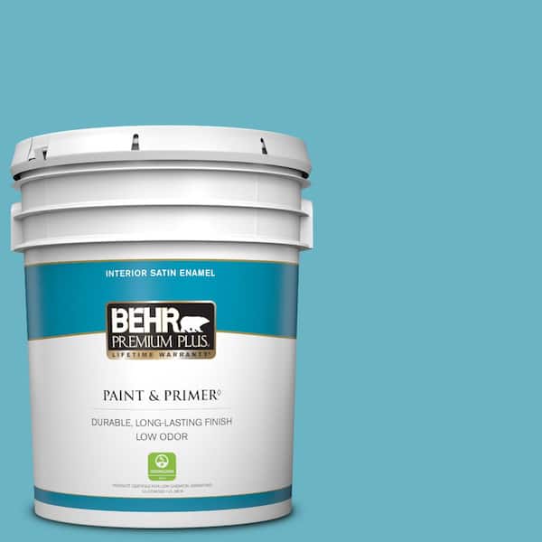BEHR PREMIUM PLUS 5 gal. #530D-5 Riverside Blue Satin Enamel Low Odor Interior Paint & Primer