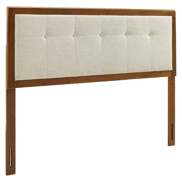 MODWAY Draper Tufted in Walnut Beige Queen Fabric and Wood Headboard
