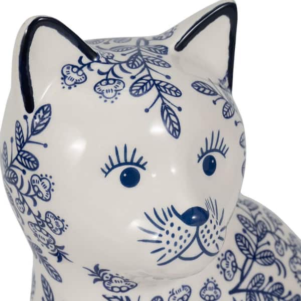 Liv & Skye Blue 6 in. x 10 in. Ceramic Cat Chinoiserie Vintage