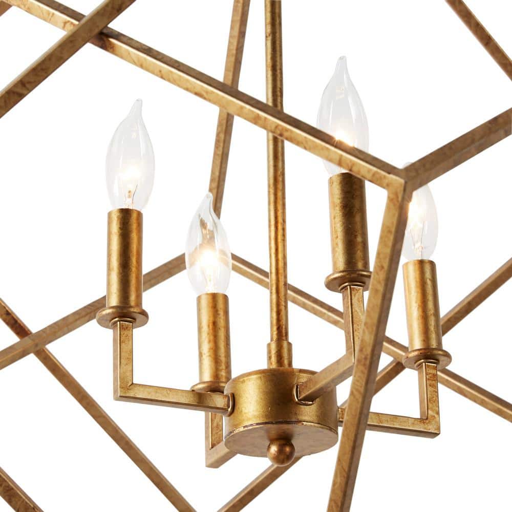 Gold Geometric Metal Chandelier with Link Chain, 25" x 30"