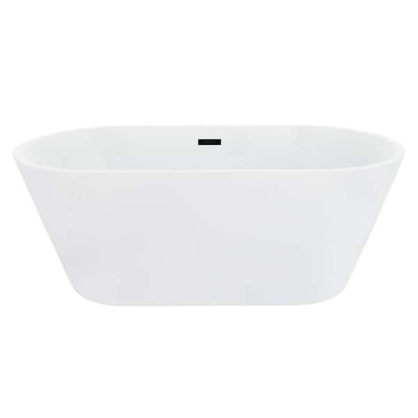 Altair Kaprun 59 in. Acrylic Flatbottom Soaking Bathtub in Matte Black Feet/Overflow