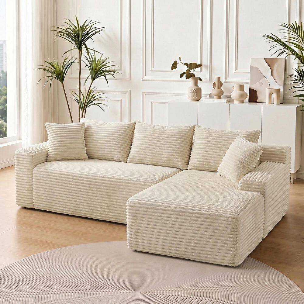 MAVER 95 in. Square Arm Corduroy Modular Sectional Sofa with Right-Facing Chaise and Pillow Back in Cashmere Beige price history on PriceWatchPro