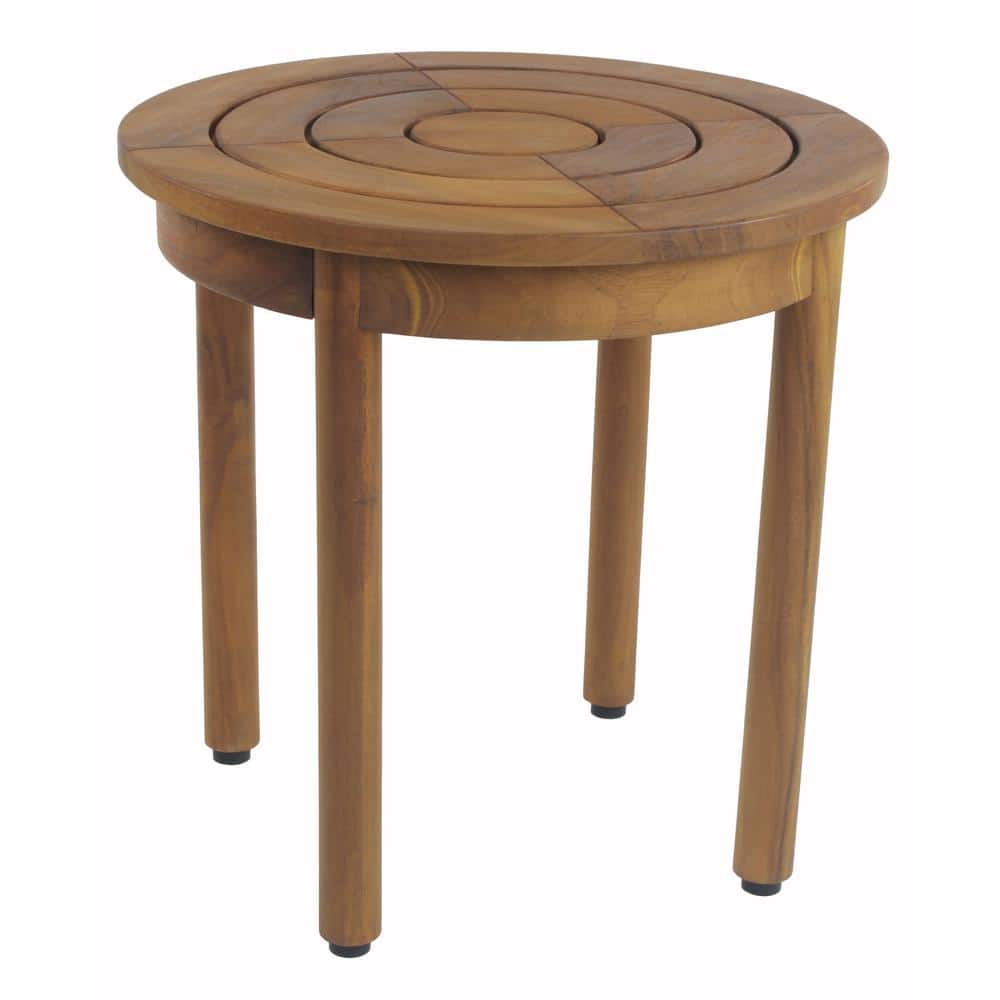 Patented 18 in. x 18 in. Iris Round Freestanding Teak Shower Bench