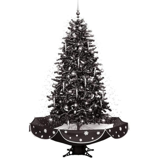 Fraser Hill Farm 75 in. Snowing Musical Christmas Tree in Black and Silver with Snow Function