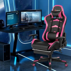 Pink and Black Computer Gaming Adjustable Lumbar Support Chair and Ergonomic Swivel Rolling Massage Chair with Headrest