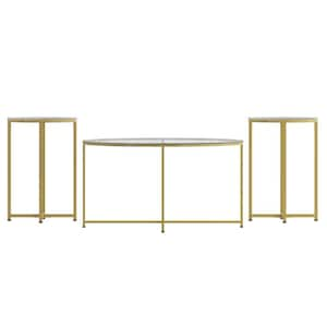 36 in. Clear/Matte Gold Medium Round Glass Coffee Table