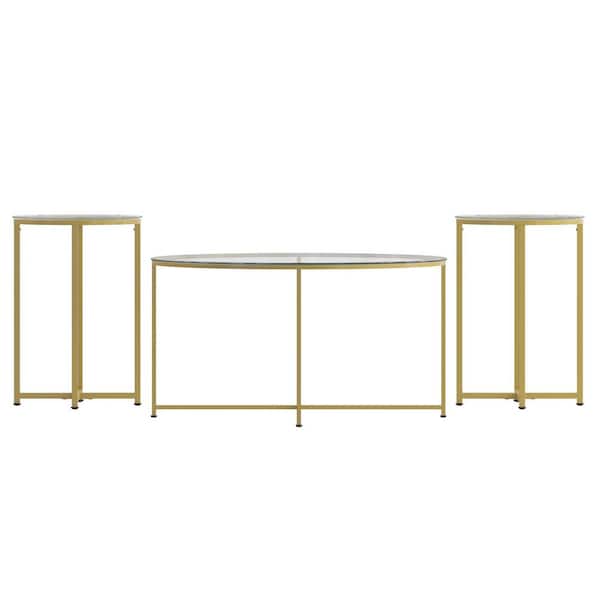 Carnegy Avenue 36 in. Clear/Matte Gold Medium Round Glass Coffee Table