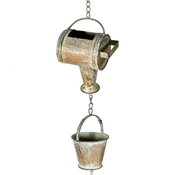 8.5 ft. Iron Rain Chain Watering Can Buckets Decorative Downspout Replacement for Gutters Outdoor Copper Finish
