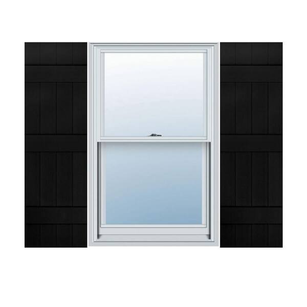 Builders Edge 14 in. W x 70 in. H TailorMade Vinyl Four Board Joined (3 Batten) Board and Batten Shutters Pair in Black