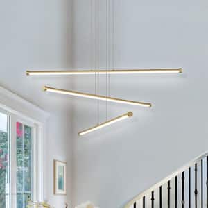 Neculina 31.5 in. 3-Light 30-Watt Integrated LED Gold Linear Chandelier with Warm Light