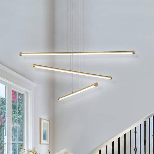 EDISLIVE Neculina 31.5 in. 3-Light 30-Watt Integrated LED Gold Linear Chandelier with Warm Light