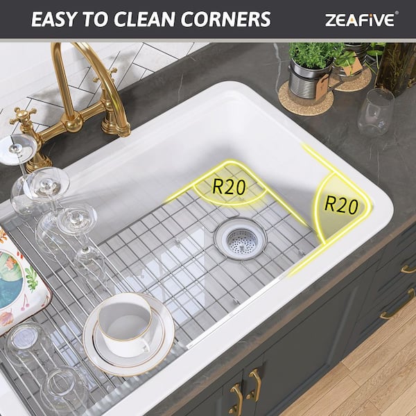 Zeafive Sino 30 in. Drop-In/Undermount Single Bowl White Fireclay