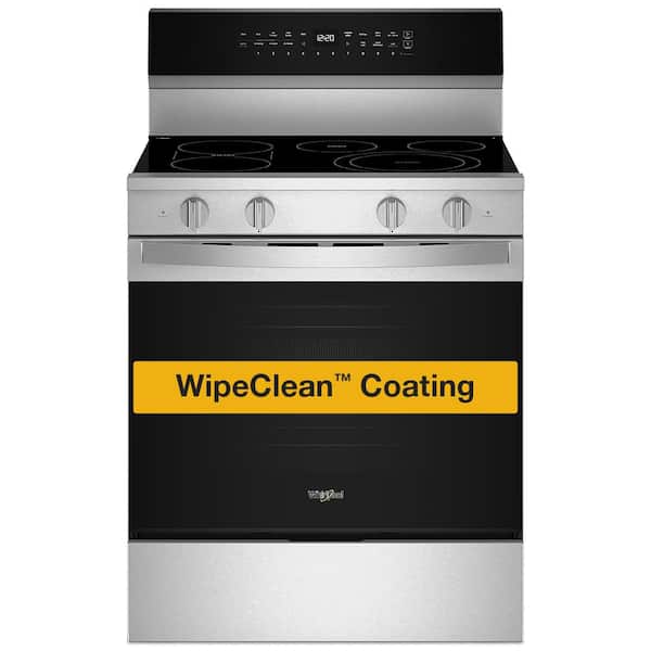 Whirlpool 30 in. 5-Element Freestanding Electric Smart Range in Fingerprint Resistant Stainless Steel with Air Cooking Technology