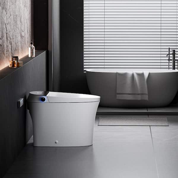 Elongated Electric Smart Bidet Toilet 1.08/1.45 GPF in White with Auto Open/Close, Temp Control, Auto Flush/Foot Sensor