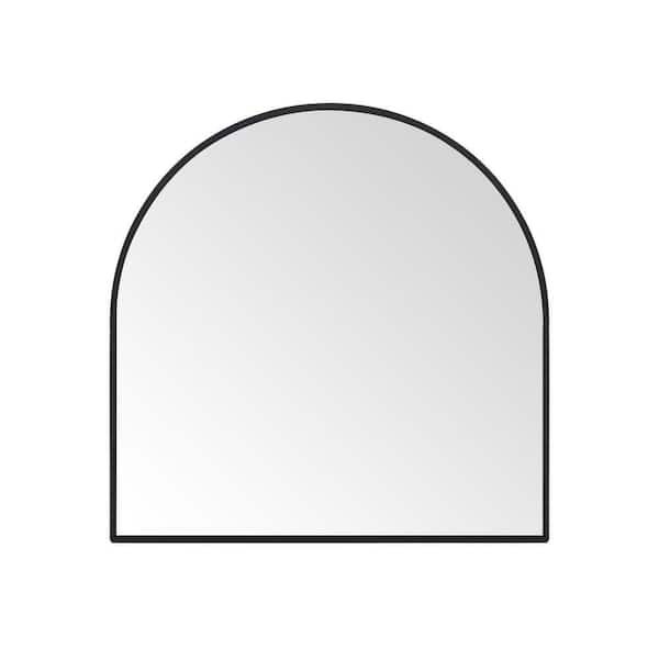 36 in. W x 36 in. H Modern Arched Metal Framed Wall Mounted Bathroom Vanity Mirror in Black