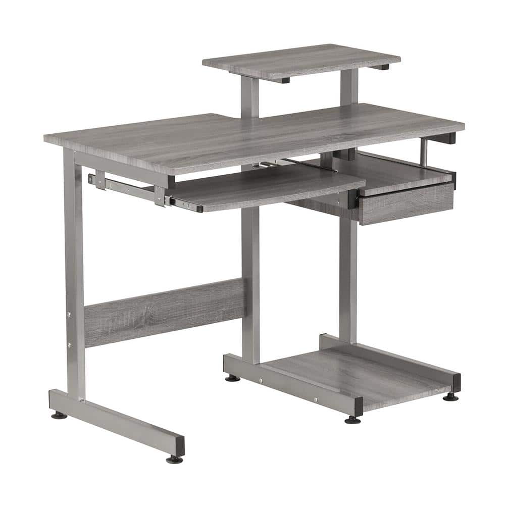 Sleek Gray MDF and Steel Compact Computer Desk with Drawers