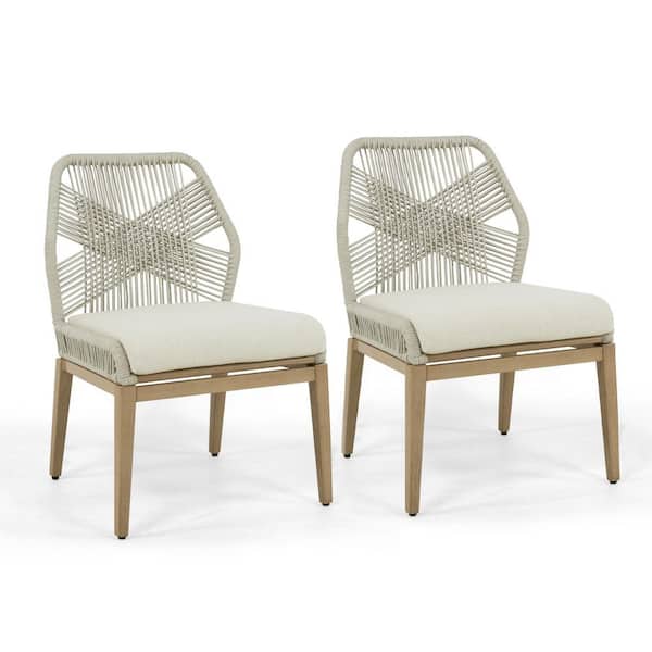 EGEIROSLIFE LuxeCraft 2-Piece Aluminum Patio Dining Chairs with Light Gray Cushions