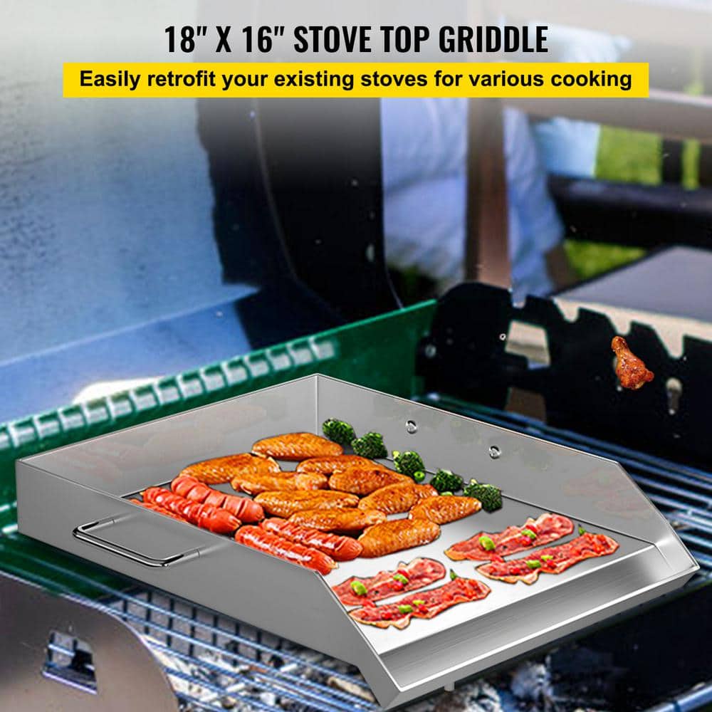 18" x 16" Silver Stainless Steel Flat Top Griddle with Handles