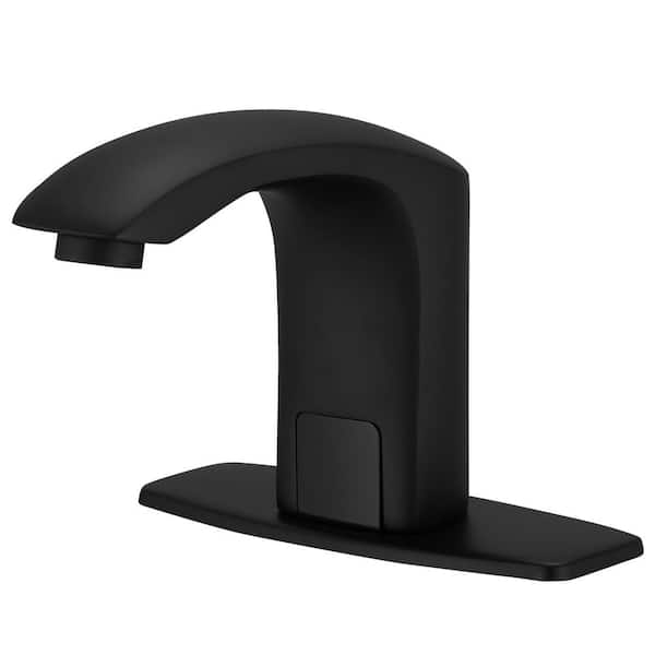 Automatic Sensor Touchless Single Hole Bathroom Sink Faucet with Deck Plate in Matte Black