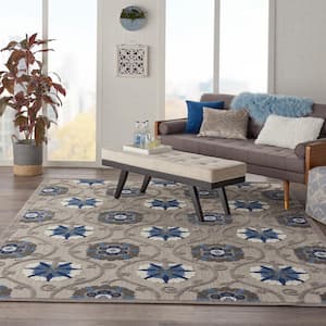 Aloha Grey/Blue 7 ft. x 10 ft. Floral Contemporary Indoor/Outdoor Area Rug