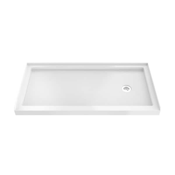SlimLine 60 in. L x 30 in. W Alcove Rectangular White Shower Pan Base with 2 in. Round Right Drain in Brushed Nickel