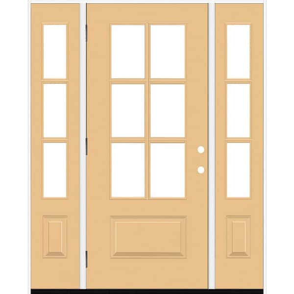 Steves & Sons Legacy 60 in. x 80 in. 3/4-6Lite Clear Glass RHOS Primed Jackfruit Finish Fiberglass Prehung Front Door w/Dbl 10 in.SL