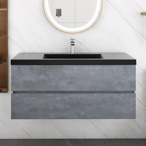 Boosicavelly 48 in. W x 20 in. D x 22 in. H Single Sink Floating Bath Vanity in Cement Grey with Matte Black Quartz Sand Top