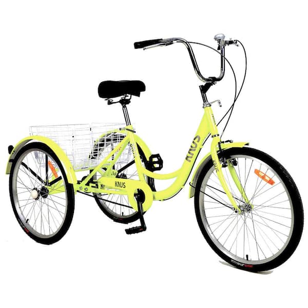 Runesay 26 in. Wheels Cruiser Bicycles Adult Tricycle Trikes 3-Wheel Bikes with Large Shopping Basket Single Speed in Yellow