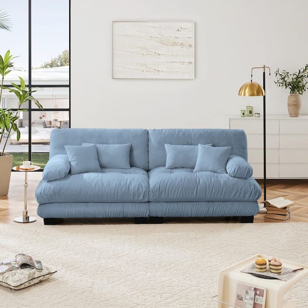 Ronald 173.2 in. Chenille Upholstered Rectangle Sectional Sofa in. Blue with 2 Lumbar Pillows, 2 Throw Pillows