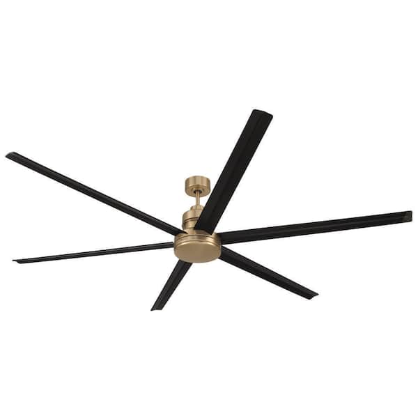 80 in. Satin Brass Finish w/ Flat Black Blades Angled Mount Standard Ceiling Fan w/ CCT Integrated LED & Remote Included