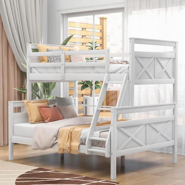 Polibi Twin Over Full Bunk Bed with ladder, Safety Guardrail,Can Be Separated into 2 Separate Platform Beds