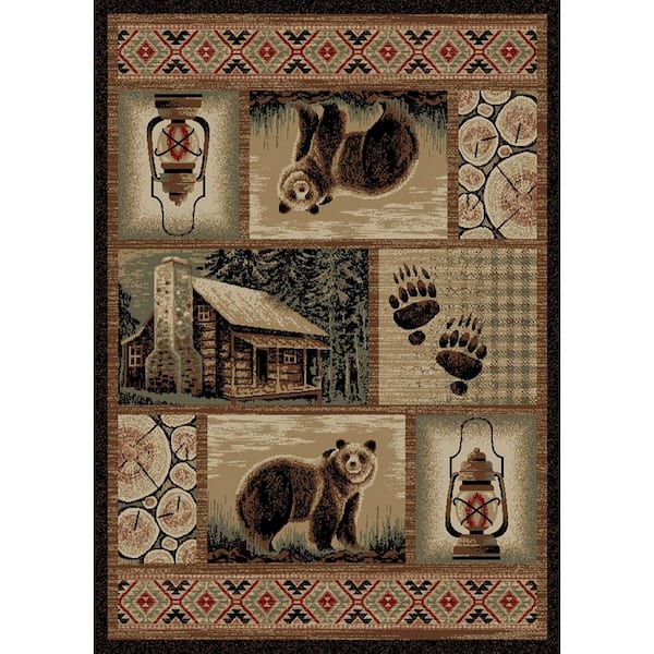 Mayberry Rug Hearthside Cabin Hideaway Lodge Brown 5 ft. x 8 ft. Woven Animal Print Polypropylene Rectangle Area Rug