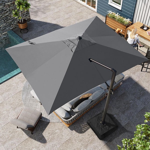 Pellebant 13 ft. x 10 ft. Rectangular Heavy-Duty 360-Degree Rotation Cantilever Patio Umbrella in Dark Gray