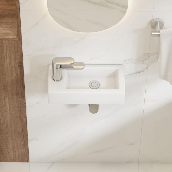 Turner 14 in. x 7 in. Crisp White Vitreous China Rectangular Wall-Mount Bathroom Sink with Faucet Hole