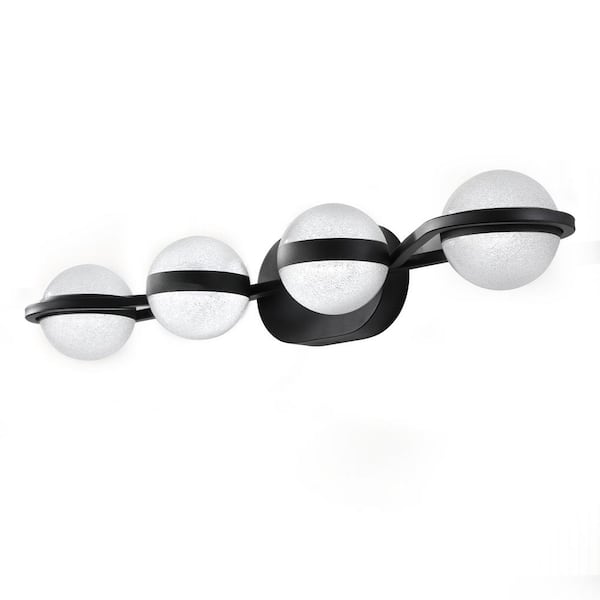 PUDO 29.5 in. 4-Light Contemporary Black Minimalist Barthroom Vanity Light with Acrylic Glass Shade and Dimmable