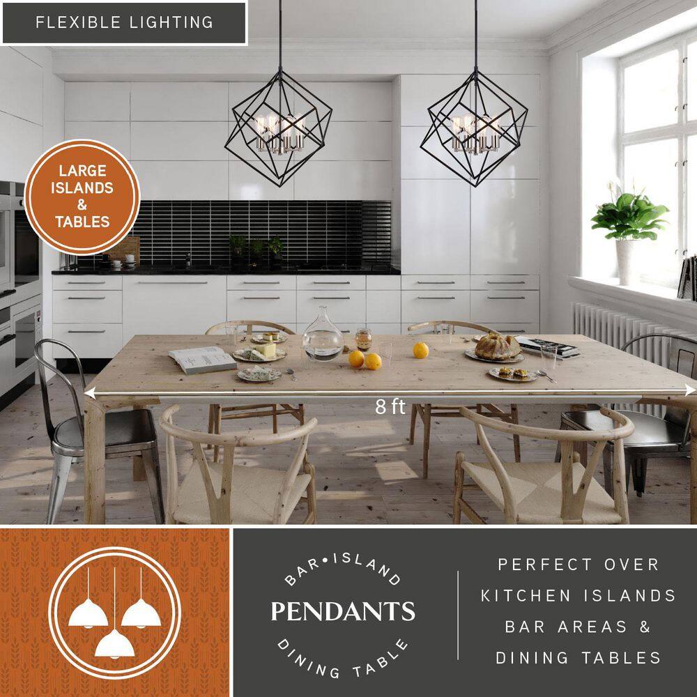 Contemporary 23.5" Satin Nickel & Black Geometric Pendant Light