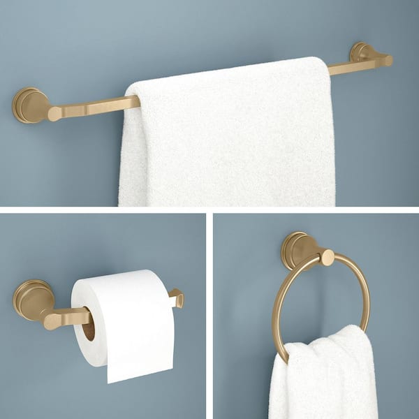 Faryn 3-Piece Bathroom Hardware Set with 18 in. Towel Bar, Toilet Paper Holder, Towel Ring in Champagne Bronze
