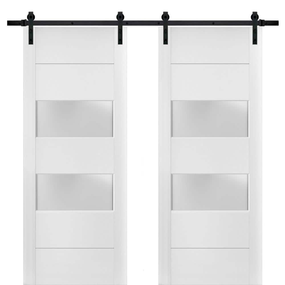 42 in. x 96 in. 2 Panel Frosted Glass White Solid Wood Sliding Barn Door with Hardware Kit price history on PriceWatchPro