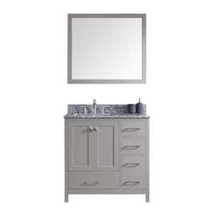 Caroline Madison 36 in. W Bath Vanity in Cashmere Gray with Granite Vanity Top in Arctic White with Sq. Basin and Mirror